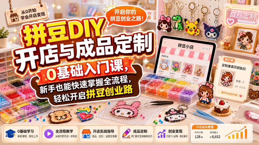 拼豆DIY开店与成品定制0基础入门课，新手也能快速掌握全流程，轻松开启拼豆创业路-副业资源站