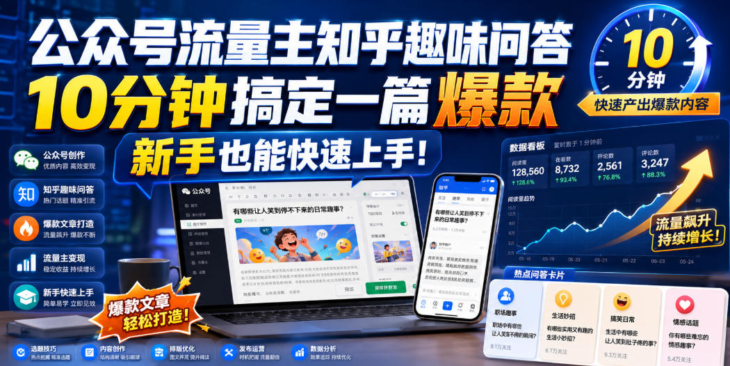 公众号流量主知乎趣味问答，10分钟搞定一篇爆款，新手也能快速上手！-副业资源站