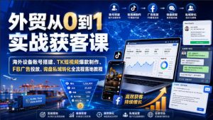 外贸从0到1实战获客课｜海外设备账号搭建、TK短视频爆款制作、FB广告投放、询盘私域转化全流程落地教程-副业资源站