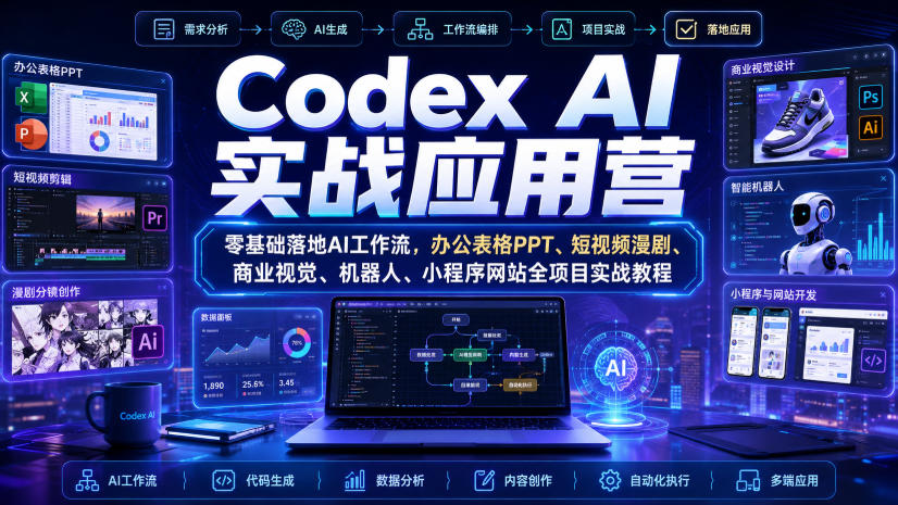 Codex AI实战应用营｜零基础落地AI工作流，办公表格PPT、短视频漫剧、商业视觉、机器人、小程序网站全项目实战教程-副业资源站