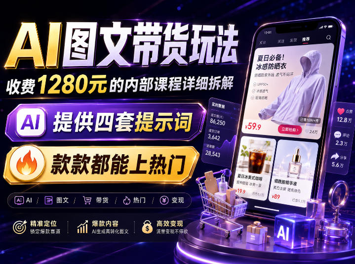 AI图文带货内部玩法，1280内部课程对外系统拆解，看完直接上手变现！-副业资源站