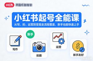 小红书起号全能课，从写、拍、运营到变现全流程覆盖，新手也能快速上手（更新）-副业资源站