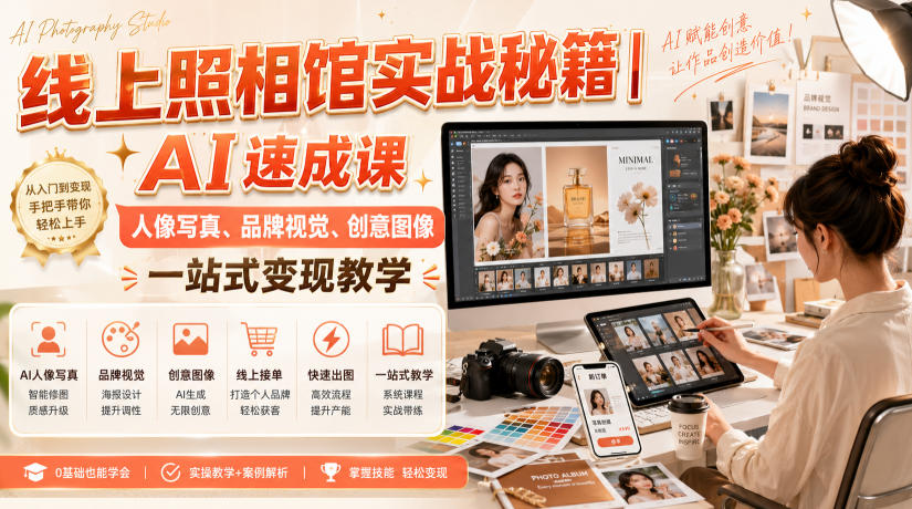 线上照相馆实战秘籍｜AI速成课，人像写真、品牌视觉、创意图像一站式变现教学-副业资源站