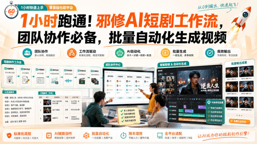 1小时跑通！邪修AI短剧工作流，团队协作必备，批量自动化生成视频-副业资源站