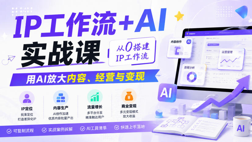 IP工作流+AI实战课，从0搭建IP工作流，用AI放大内容、经营与变现-副业资源站