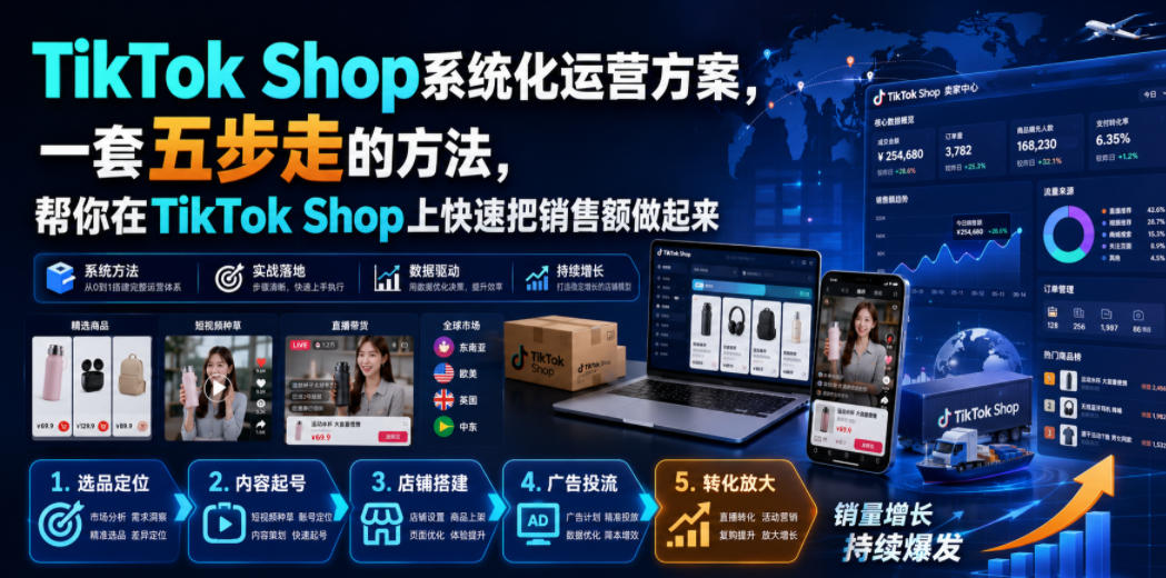 TikTok Shop系统化运营方案，一套五步走的方法，帮你在TikTok Shop上快速把销售额做起来【原创双语字幕】-副业资源站