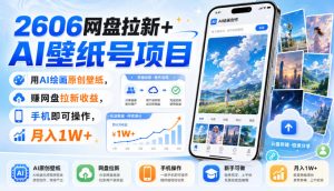 2606网盘拉新+AI壁纸号项目,用AI绘画原创壁纸,賺网盘拉新收益,手机即可操作,月入1W+-副业资源站