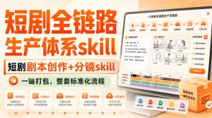 短剧全链路生产体系skill，短剧剧本创作+分镜skill，一键打包，整套标准化流程-副业资源站