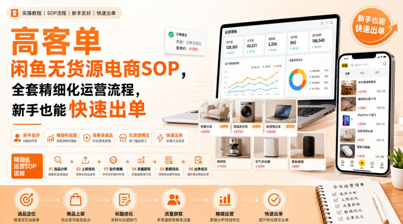 高客单闲鱼无货源电商SOP，全套精细化运营流程，新手也能快速出单-副业资源站