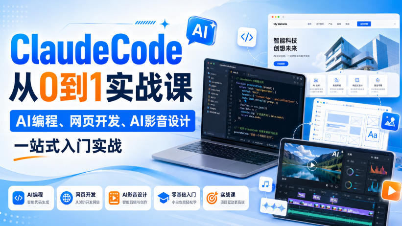 ClaudeCode从0到1实战课，AI编程、网页开发、AI影音设计一站式入门实战-副业资源站