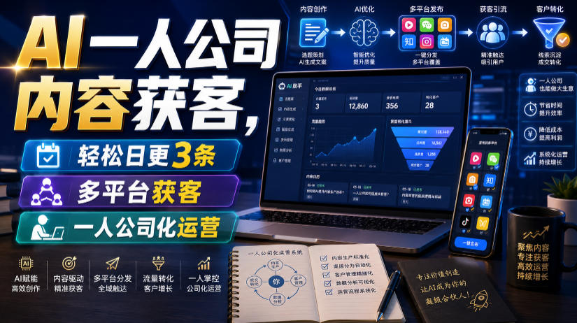 AI一人公司内容获客，轻松日更3条，多平台获客，一人公司化运营（更新0827）-副业资源站