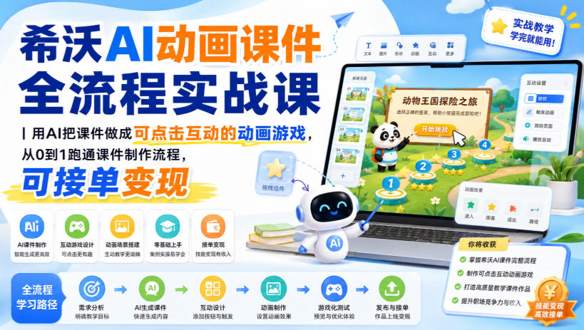 希沃AI动画课件全流程实战课｜用AI把课件做成可点击互动的动画游戏，从0到1跑通课件制作流程，可接单变现-副业资源站
