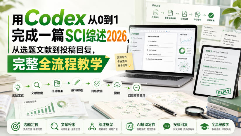 用Codex从0到1完成一篇SCI综述2026，从选题文献到投稿回复，完整全流程教学-副业资源站