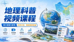 地理科普视频课程,某大佬倾力教学,伙伴计划、精选独家收益-副业资源站