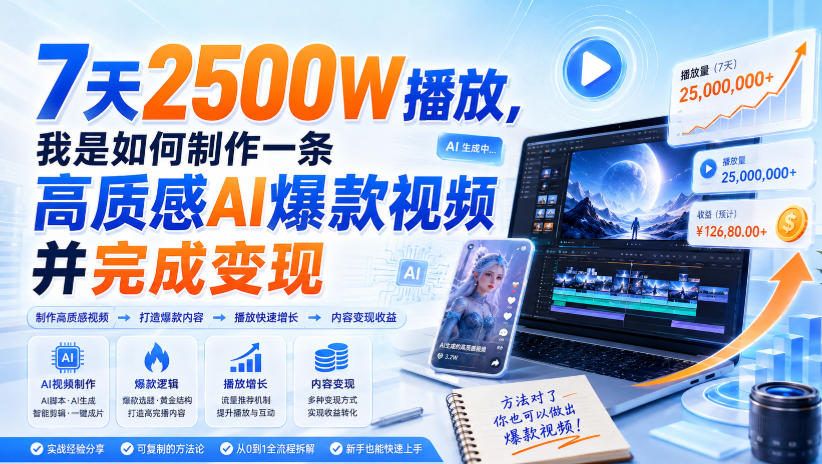 7天2500W播放，我是如何制作一条高质感AI爆款视频并完成变现-副业资源站
