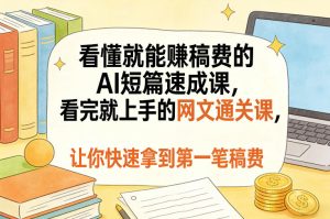 看懂就能賺稿费的AI短篇速成课，看完就上手的网文通关课，让你快速拿到第一笔稿费（更新8月）-副业资源站