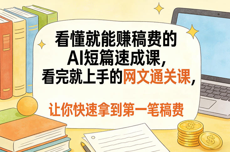看懂就能賺稿费的AI短篇速成课，看完就上手的网文通关课，让你快速拿到第一笔稿费（更新8月）-副业资源站