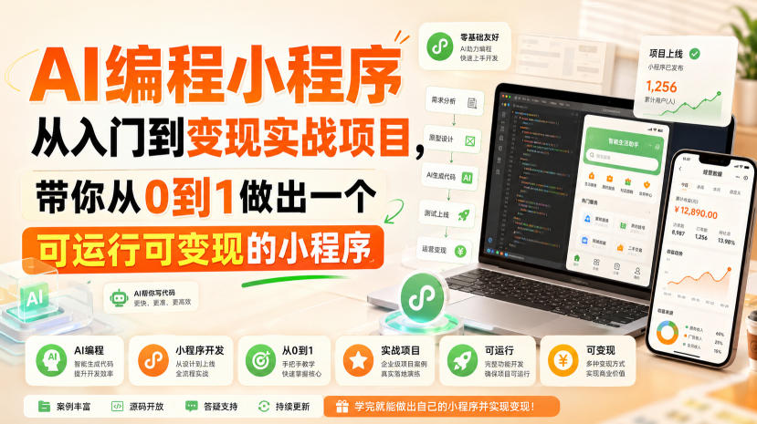 AI编程小程序从入门到变现实战项目，带你从0到1做出一个可运行可变现的小程序-副业资源站