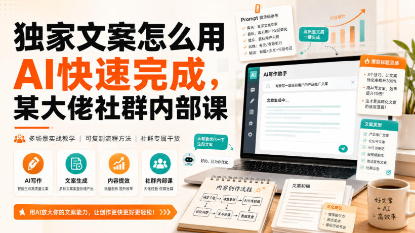 独家文案怎么用AI快速完成，某大佬社群内部课-副业资源站