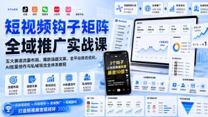 短视频钩子矩阵全域推广实战课｜五大赛道流量布局、爆款选题文案、全平台排名优化、AI批量创作与私域导流全体系教程-副业资源站