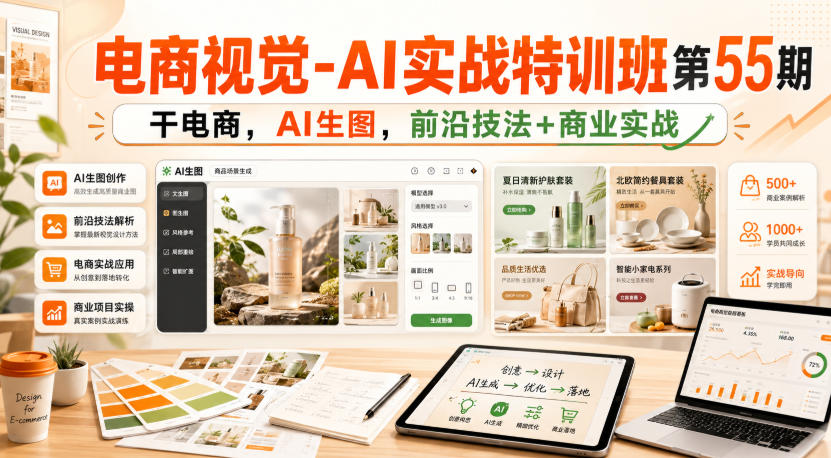 电商视觉-AI实战特训班第55期，干电商，AI生图，前沿技法+商业实战-副业资源站