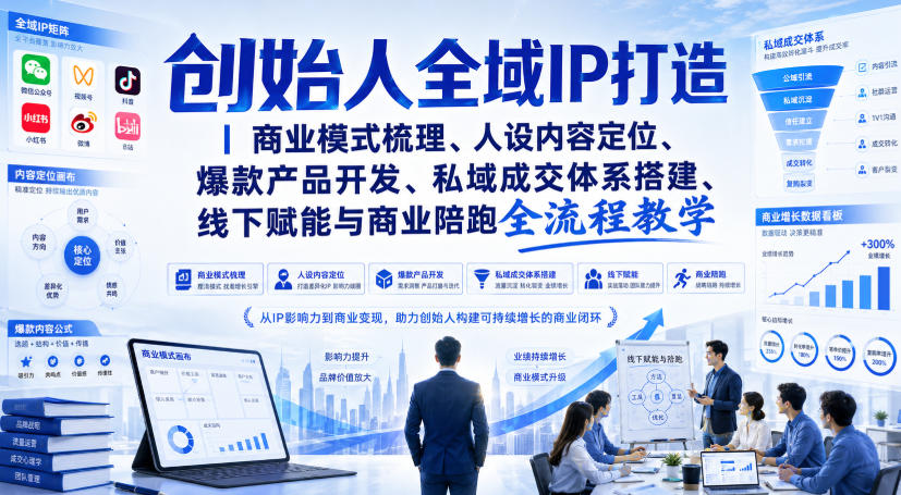 创始人全域IP打造｜商业模式梳理、人设内容定位、爆款产品开发、私域成交体系搭建、线下赋能与商业陪跑全流程教学-副业资源站