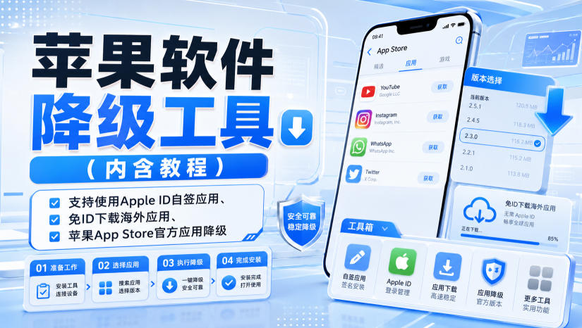 苹果软件降级工具（内含教程），支持使用Apple ID自签应用、免ID下载海外应用、苹果App Store官方应用降级等-副业资源站