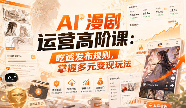 AI漫剧运营高阶课：吃透发布规则，掌握多元变现玩法-副业资源站