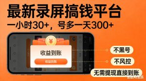 零撸手机项目录屏搞钱平台,一小时30+,号多一天300+,不黑号,不风控,无需提现直接到账【揭秘】-副业资源站