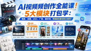 AI视频频创作全能课！5大模块打包学：电影、动画、UGC、广告、提示词，零基础也能玩转AI创作！【原创双语字幕】-副业资源站