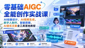 零基础AIGC全能创作实战课｜AI绘画设计、AI视频生成、数字人制作、智能剪辑、AI音乐文案全工具落地教程-副业资源站