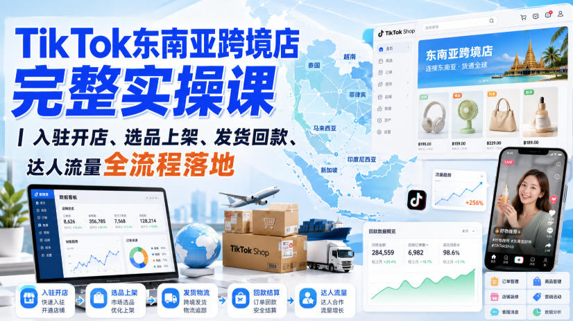 TikTok东南亚跨境店完整实操课｜入驻开店、选品上架、发货回款、达人流量全流程落地-副业资源站