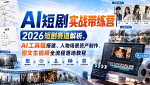 AI短剧实战带练营｜2026短剧赛道解析、AI工具链搭建、人物场景资产制作、图文生视频全流程落地教程-副业资源站