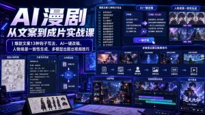 AI漫剧从文案到成片实战课｜爆款文案13种钩子写法、AI一键改稿、人物场景一致性生成、多模型出图出视频技巧-副业资源站