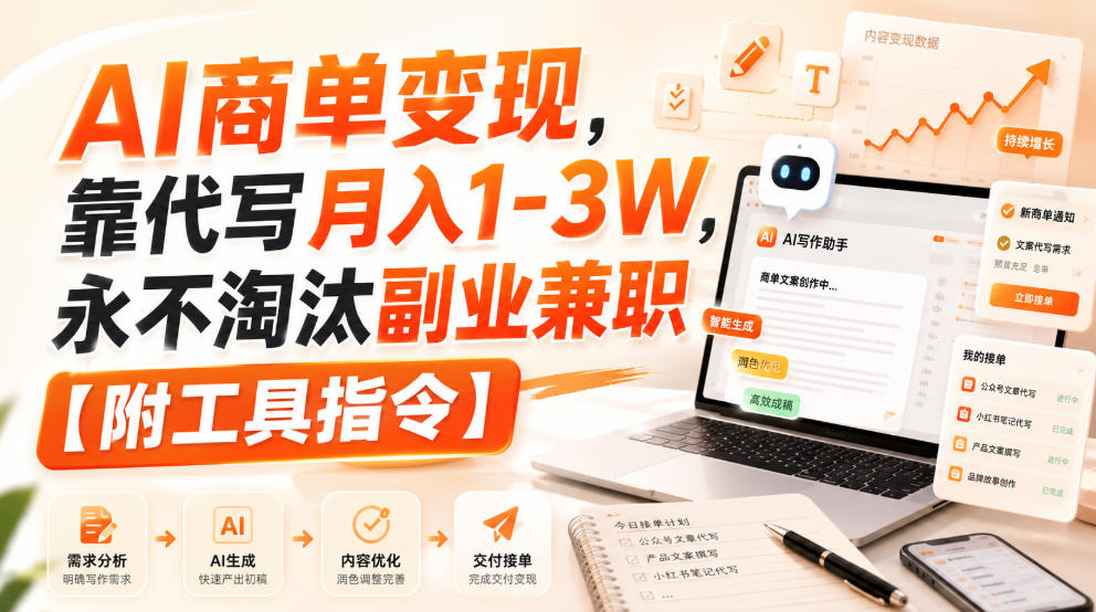 AI商单变现，靠代写月入1-3W，永不淘汰副业兼职【附工具指令】【揭秘】-副业资源站
