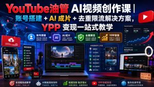 YouTube油管AI视频创作课｜账号搭建+AI成片+去重限流解决方案，YPP变现一站式教学-副业资源站