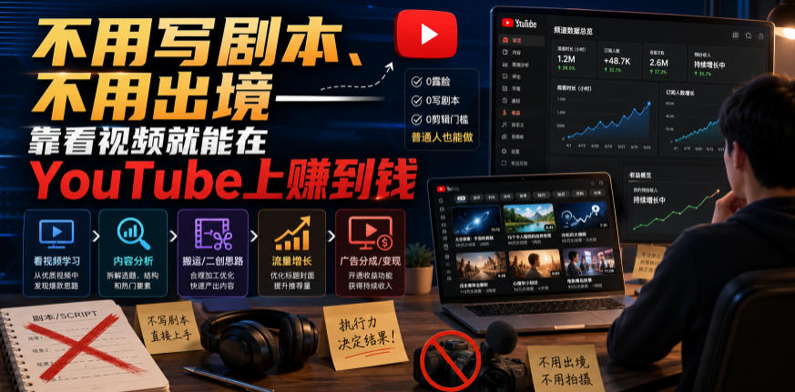 不用写剧本、不用出境——靠看视频就能在YouTube上賺到钱【原创双语字幕】-副业资源站
