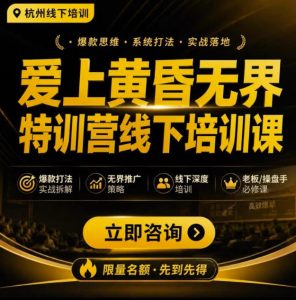 爱上黄昏无界特训营AI推广实战7月27-30杭州线下课，AI落地淘宝最完整的课程，学天猫淘宝的老板必看-副业资源站