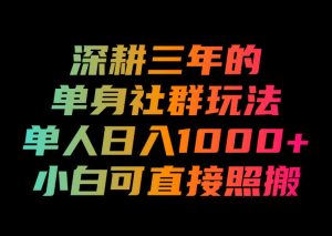 深耕三年的单身社群玩法,单人日入1000+,小白可直接照搬!【揭秘】-副业资源站