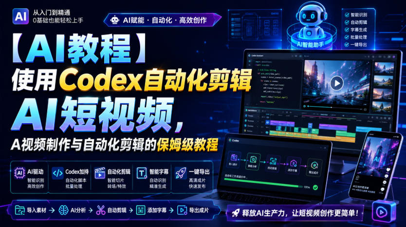【AI教程】使用Codex自动化剪辑AI短视频，AI视频制作与自动化剪辑的保姆级教程-副业资源站