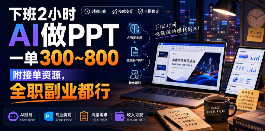 下班2小时AI做PPT，一单300~800，附接单资源，全职副业都行【揭秘】-副业资源站