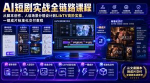 AI短剧实战全链路课程｜从脚本创作、人设场景分镜设计到LibTV高阶实操、一键成片标准化交付教程-副业资源站