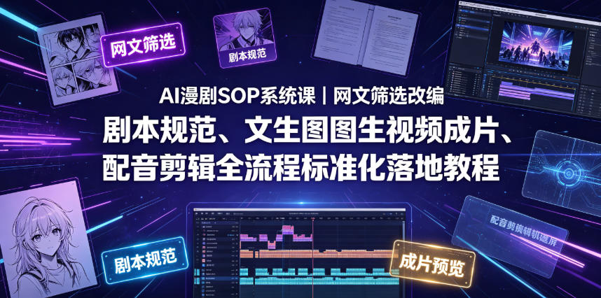 AI漫剧SOP系统课｜网文筛选改编、剧本规范、文生图图生视频成片、配音剪辑全流程标准化落地教程（更新0810）-副业资源站