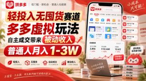 轻投入无囤货赛道，多多虚拟玩法自主成交带来被动收入，普通人月入1-3W-副业资源站