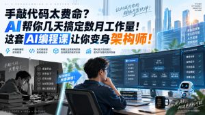 手敲代码太费命？AI帮你几天搞定数月工作量！这套AI编程课让你变身架构师！【原创双语字幕】-副业资源站