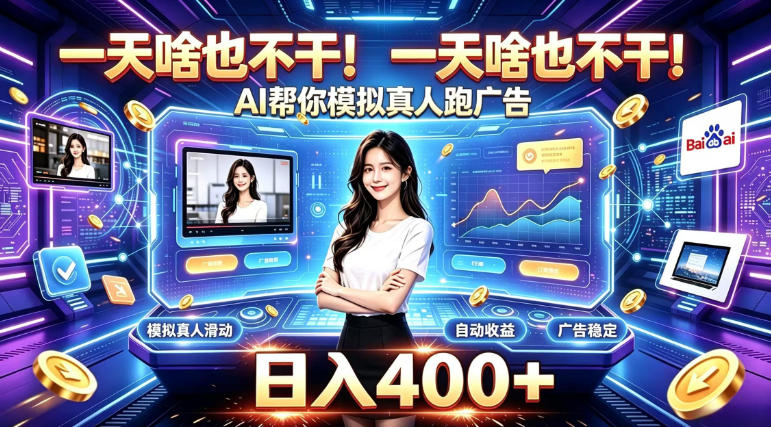 一天啥也不干！AI帮你模拟真人跑广告，稳定日入400+，实现真正被动变现【揭秘】-副业资源站