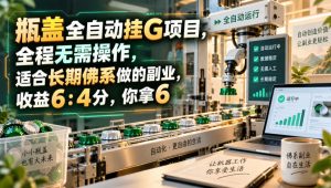 瓶盖全自动挂G项目，全程无需操作，适合长期佛系做的副业，收益6：4分，你拿6【揭秘】-副业资源站