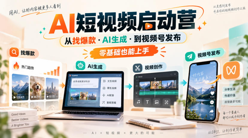 AI短视频启动营，从找爆款·AI生成·到视频号发布，零基础也能上手-副业资源站