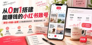 从0到1搭建能賺钱的小红书账号，定位+内容+运营三天跑通变现闭环-副业资源站