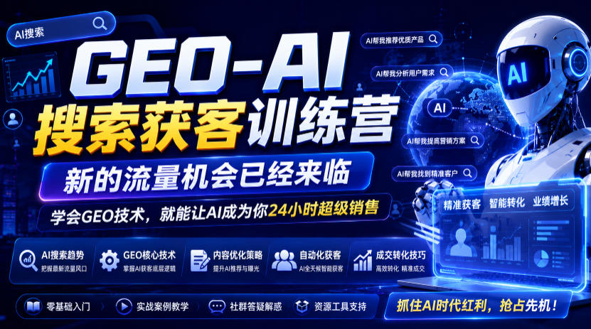 GEO-AI搜索获客训练营，新的流量机会已经来临，学会GEO技术，就能让AI成为你24小时超级销售（更新0919）-副业资源站
